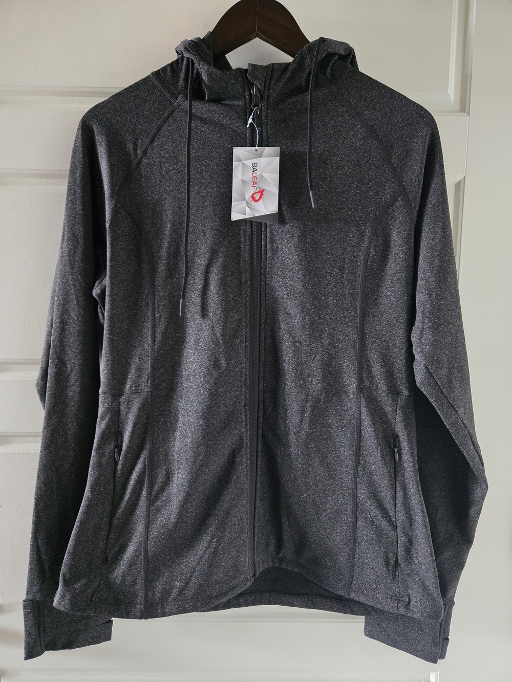 Baleaf NWT L Yoga Exercise Athletic Jacket Fleece Thumbholes Gray Zipper Pockets